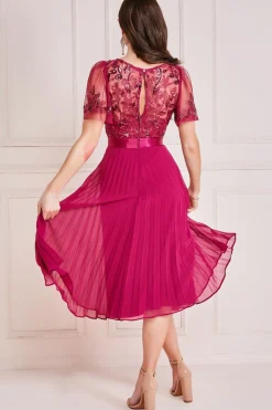 Women * Embroidered Top Chiffon Pleated Midi