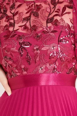 Women * Embroidered Top Chiffon Pleated Midi