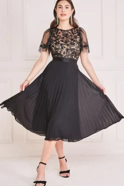 Women * Embroidered Top Chiffon Pleated Midi