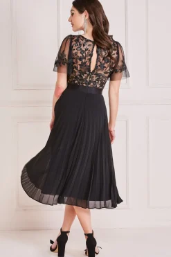Women * Embroidered Top Chiffon Pleated Midi