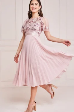 Women * Embroidered Top Chiffon Pleated Midi