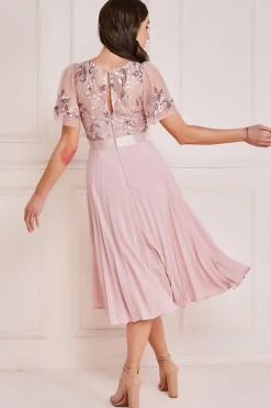 Women * Embroidered Top Chiffon Pleated Midi