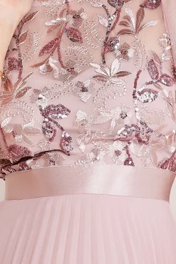 Women * Embroidered Top Chiffon Pleated Midi