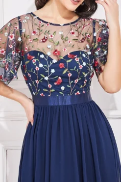 Women * Embroidered Top Flutter Sleeve Maxi