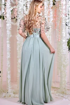 Women * Embroidered Top Flutter Sleeve Maxi