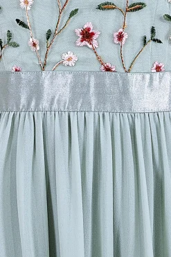 Women * Embroidered Top Flutter Sleeve Maxi