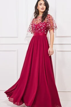 Women * Embroidered Top Flutter Sleeve Maxi
