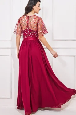 Women * Embroidered Top Flutter Sleeve Maxi