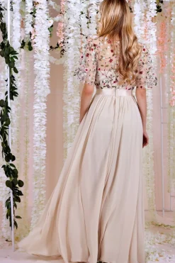 Women * Embroidered Top Flutter Sleeve Maxi