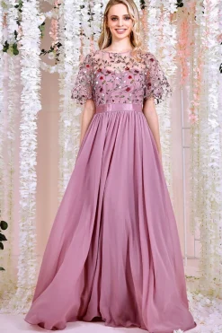 Women * Embroidered Top Flutter Sleeve Maxi