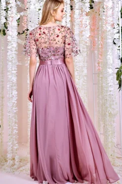 Women * Embroidered Top Flutter Sleeve Maxi