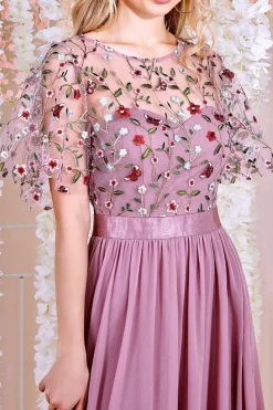 Women * Embroidered Top Flutter Sleeve Maxi