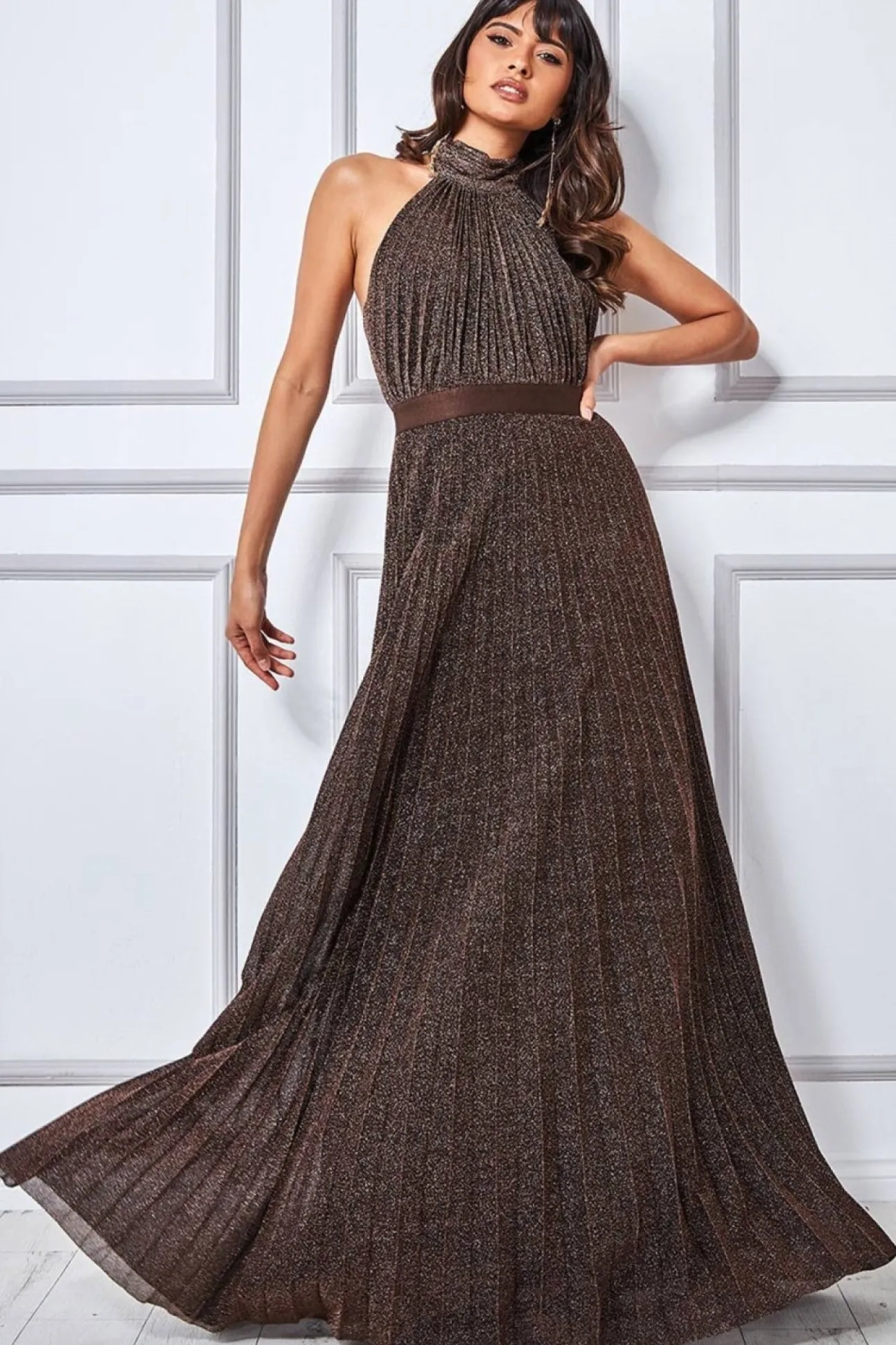 Women * Exclusive Lurex Halterneck Pleated Maxi