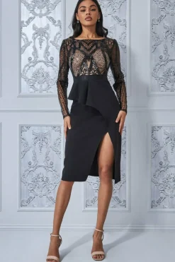 Women * Exclusive Sequin Bodice With Front Frill Midi