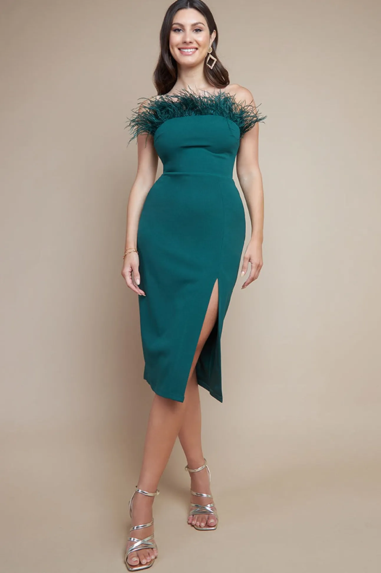 Women * Feather Boobtube Midi Dress