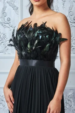 Women * Feather Off The Shoulder Pleated Evening