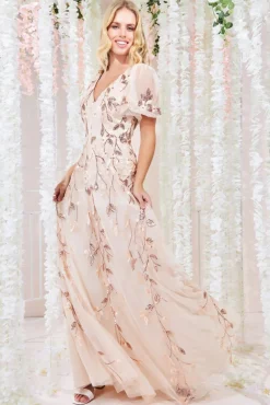 Women * Flared Sleeve Embroidered Maxi Dress
