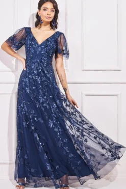 Women * Flared Sleeve Embroidered Maxi Dress