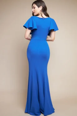 Women * Flared Sleeve Front Wrap Maxi Dress - Royal Blue