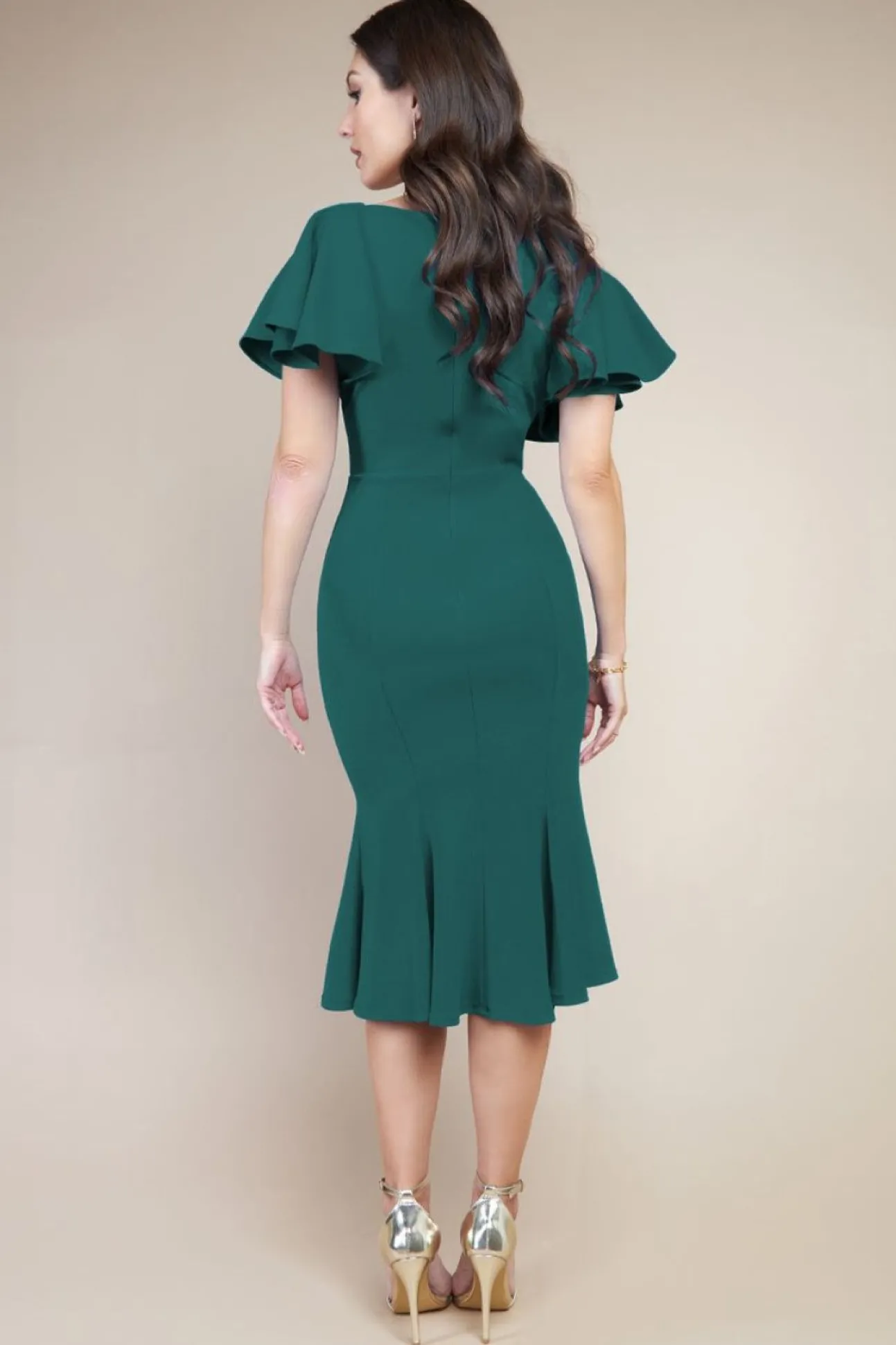 Women * Flared Sleeve Front Wrap Midi Dress