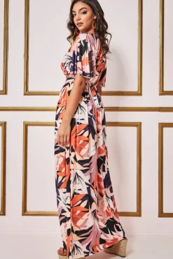 Women * Floral Print Flutter Sleeve Maxi - Orange Print