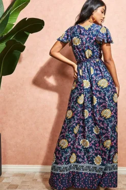 Women * Floral Print Maxi With Flutter Sleeves Print