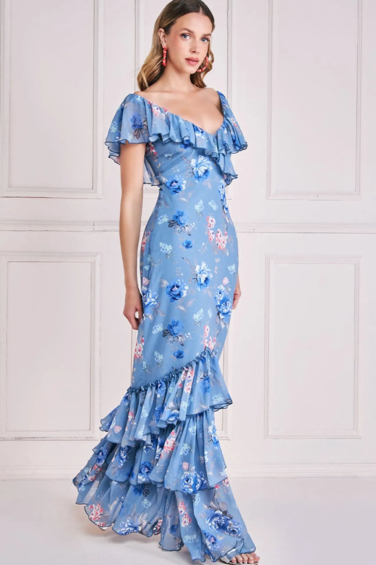 Women * Floral Printed Chiffon Ruffle Maxi