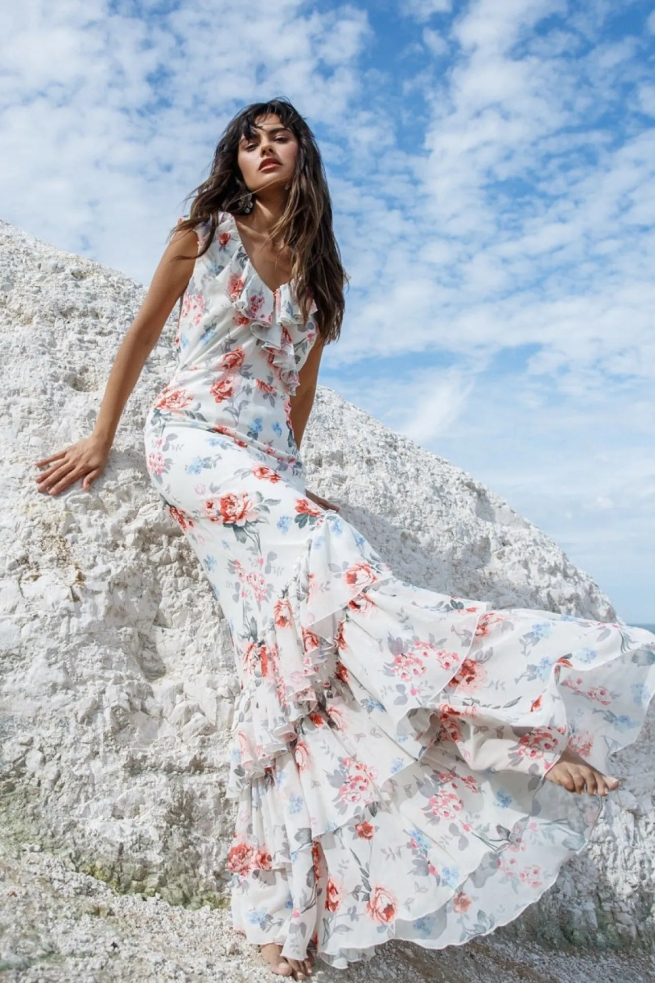 Women * Floral Printed Chiffon Ruffle Maxi