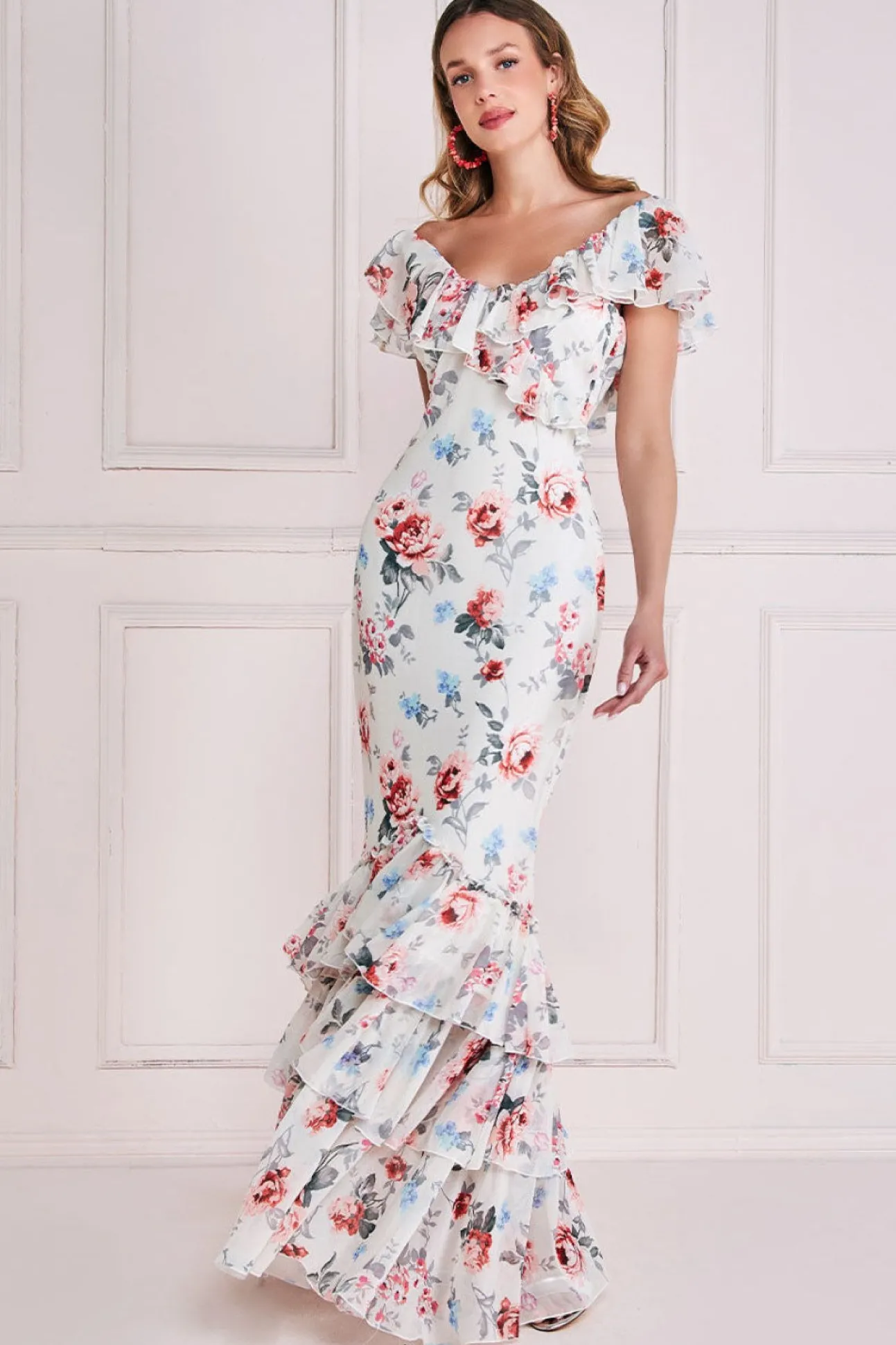 Women * Floral Printed Chiffon Ruffle Maxi