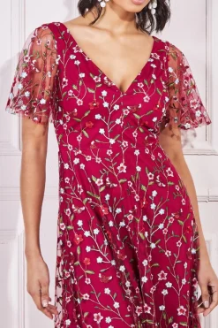 Women * Flutter Sleeve Floral Embroidered Maxi