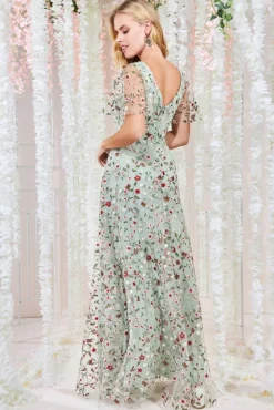 Women * Flutter Sleeve Floral Embroidered Maxi