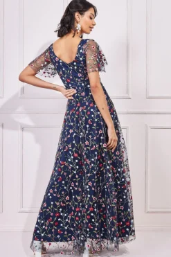 Women * Flutter Sleeve Floral Embroidered Maxi