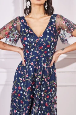 Women * Flutter Sleeve Floral Embroidered Maxi