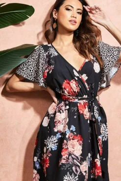 Women * Flutter Sleeve Printed Midi Dress - Leopard Print