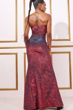 Women * Foil Print Corset Bardot Maxi Dress
