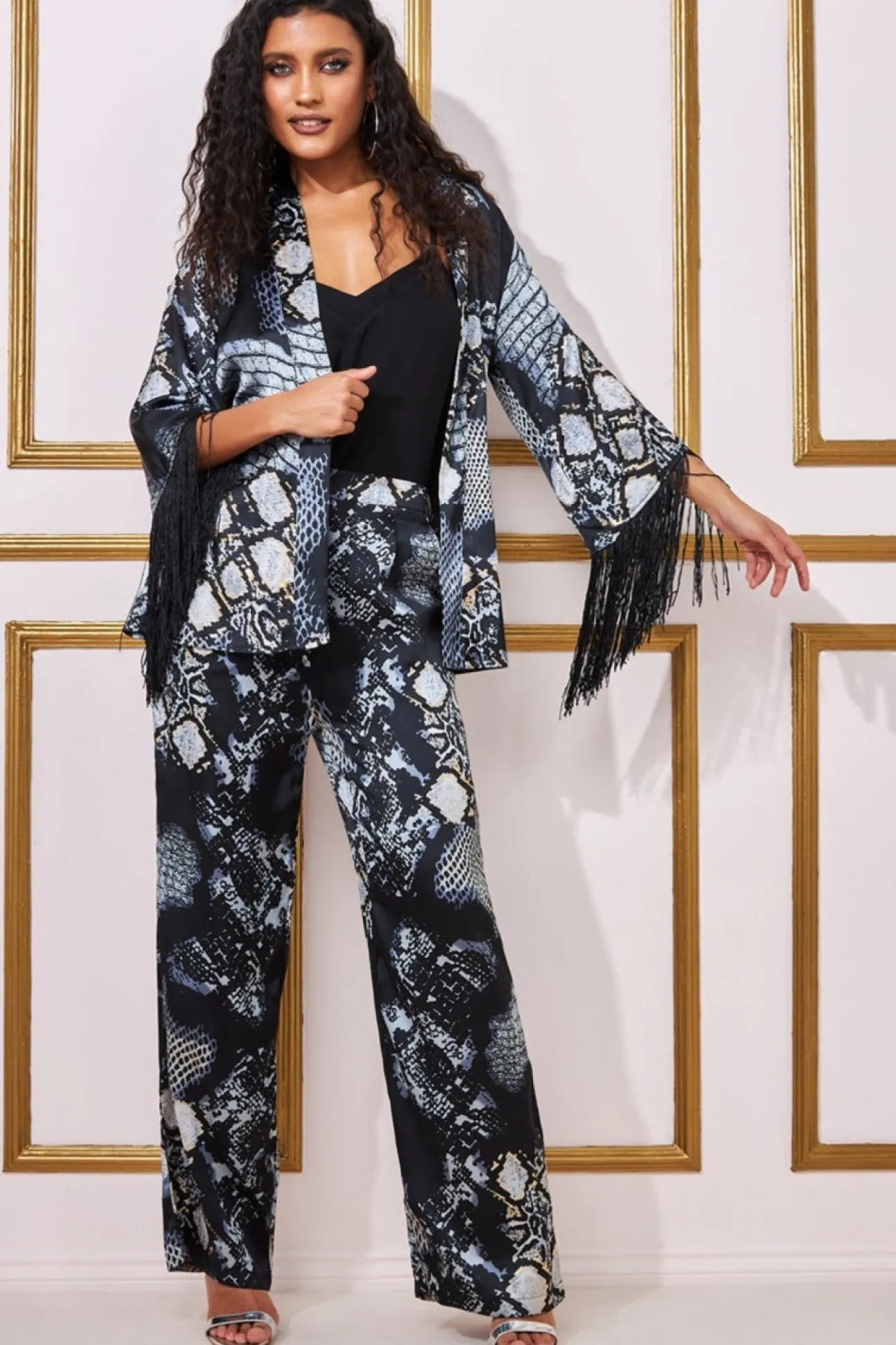 Women * Foil Print Wide Leg Trousers
