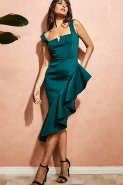 Women * Front Frill Midi Dress