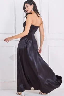 Women * Front Split Satin Bandeau Maxi