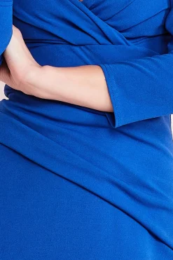 Women * Front Wrap Pleated Scuba Midi Dress - Royal Blue