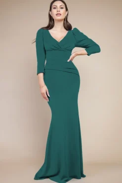 Women * Front Wrap Pleated Scuba Maxi Dress