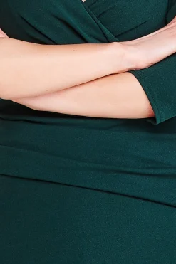 Women * Front Wrap Pleated Scuba Midi Dress Green
