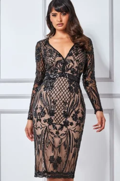 Women * Full Sleeve Sequin Midi Dress