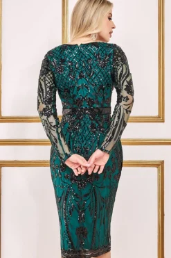 Women * Full Sleeve Sequin Midi Dress Green