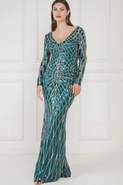 Women * Geo Sequin Long Sleeve Maxi Dress