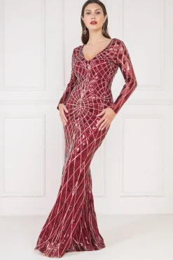 Women * Geo Sequin Long Sleeve Maxi Dress