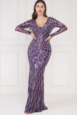 Women * Geo Sequin Long Sleeve Maxi Dress