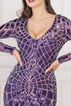 Women * Geo Sequin Long Sleeve Maxi Dress