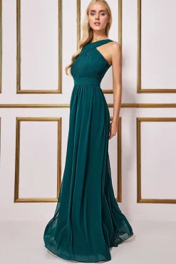 Women * Halter Neck Chiffon Maxi Dress - Emerald Green