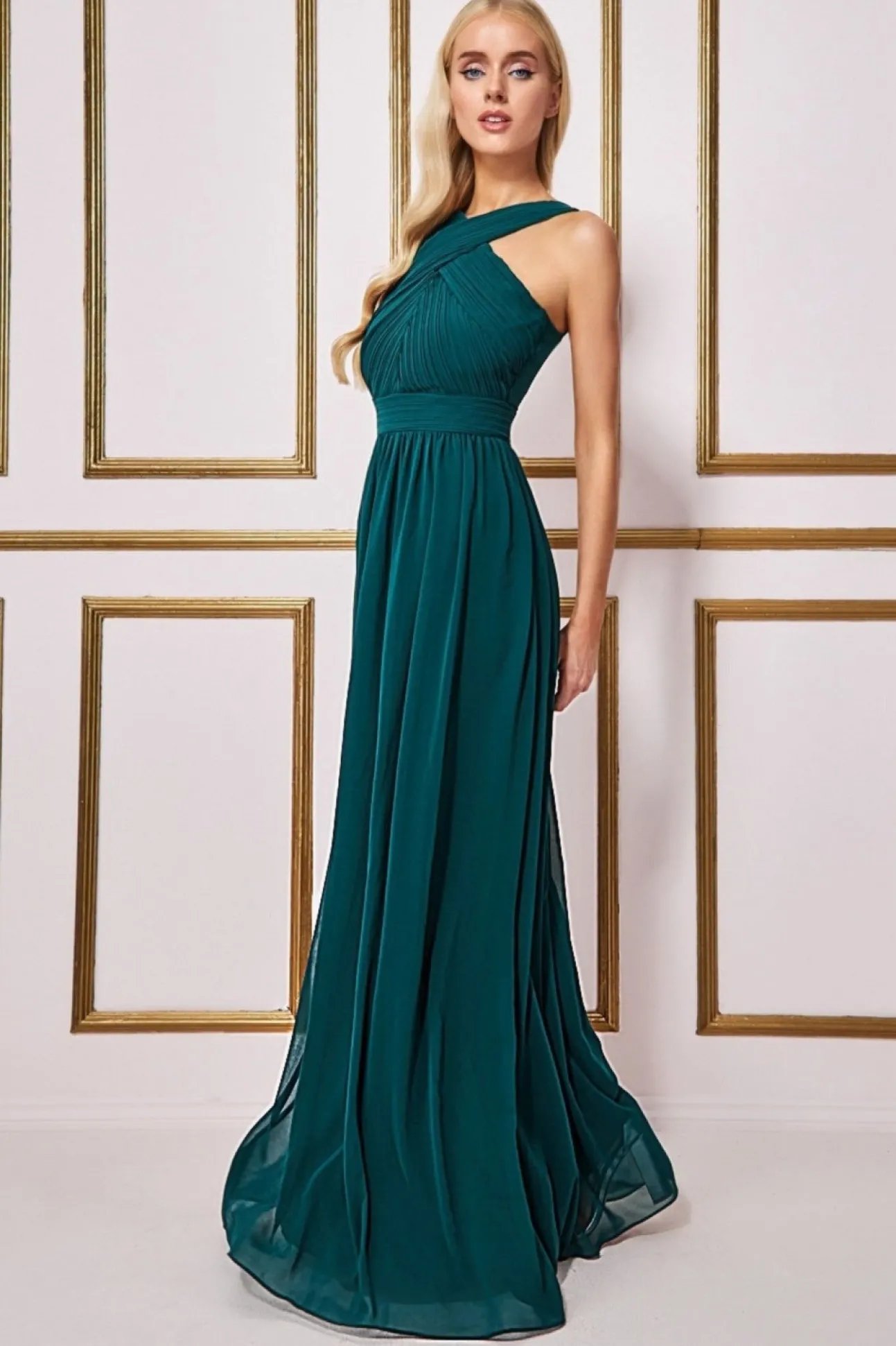 Women * Halter Neck Chiffon Maxi Dress - Emerald Green