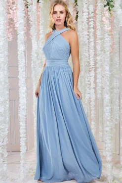 Women * Halter Neck Chiffon Maxi Dress - Dusky Blue
